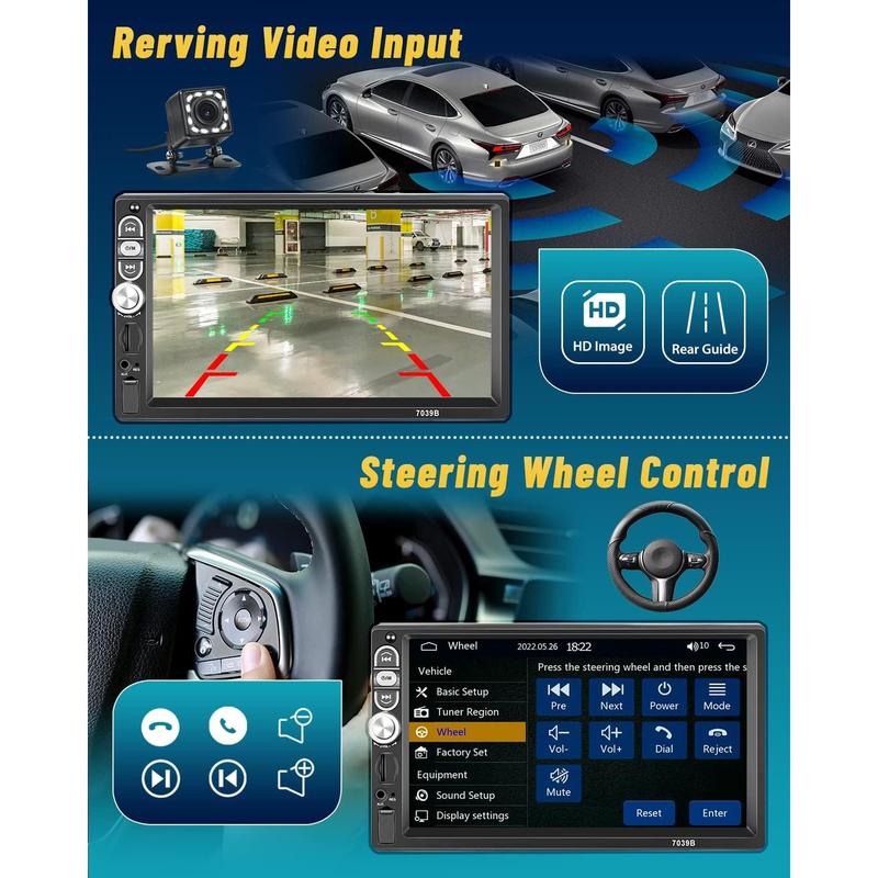 Autoestéreo DIN de 7 pulgadas con Carplay, Android Auto, Bluetooth, pantalla táctil 5.1, receptor de audio para automóvil con Mirror Link, radio FM, SWC, USB, AUX, tarjeta TF y cámara de reversa HD de 12 LED, SummerVibes, regalo del día del padre.