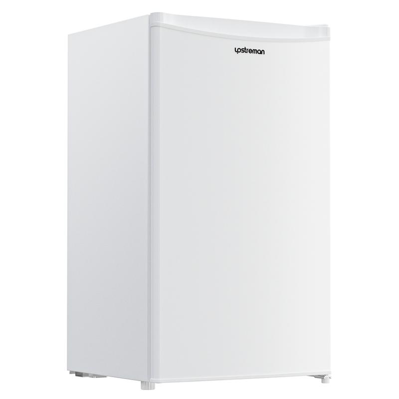 Mininevera Upstreman de 90 litros con congelador - Nevera de viaje compacta de una puerta, estantes de plástico, modelo BR321 de alta eficiencia, termostato ajustable, silenciosa, de bajo consumo energético para dormitorios, con un servicio al cliente fia