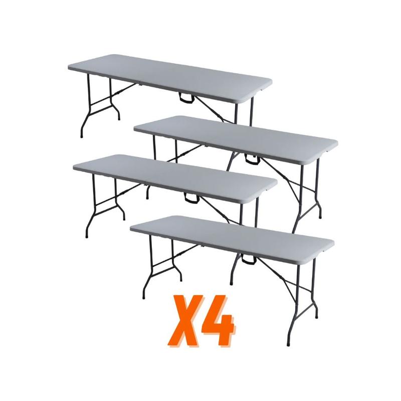 Paquete de 4 Mesas Plegables Blancas 180 cm para Eventos y Fiestas Cómodas y Prácticas