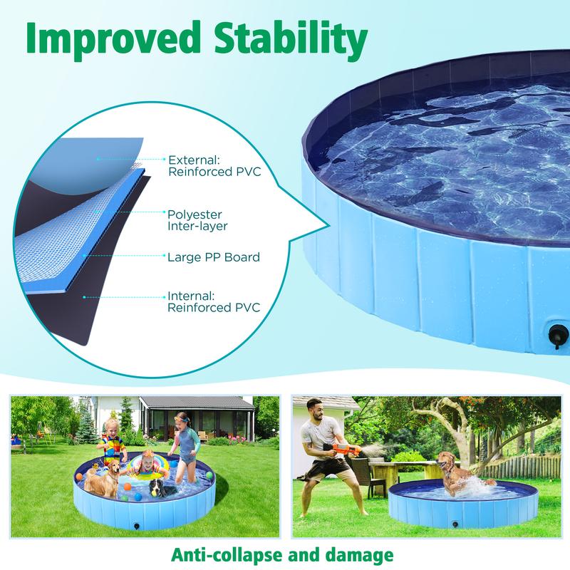 Piscina plegable para mascotas, bañera portátil para perros para interiores y exteriores, bañera portátil de PVC para perros para uso en jardín, playa, patio o en el hogar.