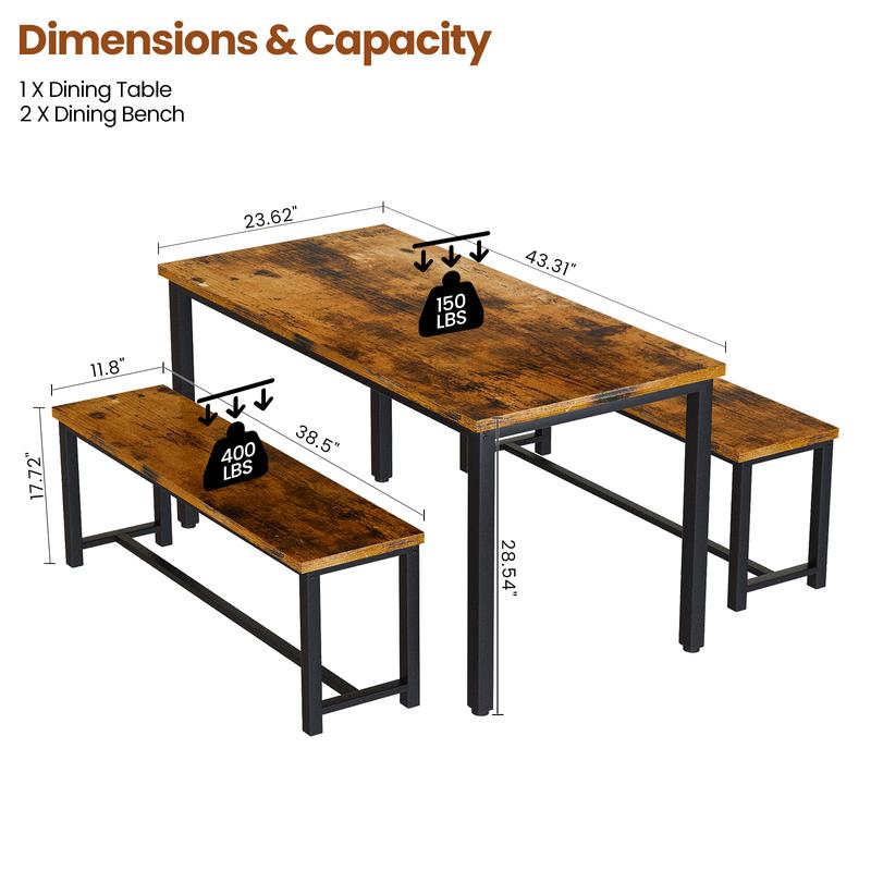 Juego de mesa de comedor moderna Recaceik de 4 piezas con 2 bancos - Muebles compactos y que ahorran espacio con estructura metálica contemporánea para cocinas modernas, apartamentos pequeños [Juego de comedor de interior], muebles para apartamentos, mueb