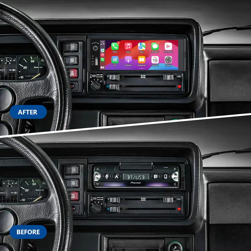 Autoestéreo DIN simple de 6.36", CarPlay inalámbrico y Android Auto, pantalla táctil IPS (1280x480), amplificador ST TDA7851, cámara de reversa, controles en el volante, Bluetooth 5.3, oferta Jumpstart - X3U