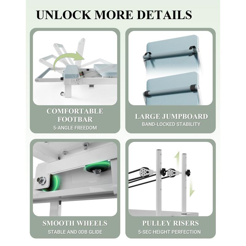 Máquina de Pilates plegable con muelles de alambre musicales y plataforma de salto | Equipo de entrenamiento en casa, soporta hasta 181 kg (400 lbs)