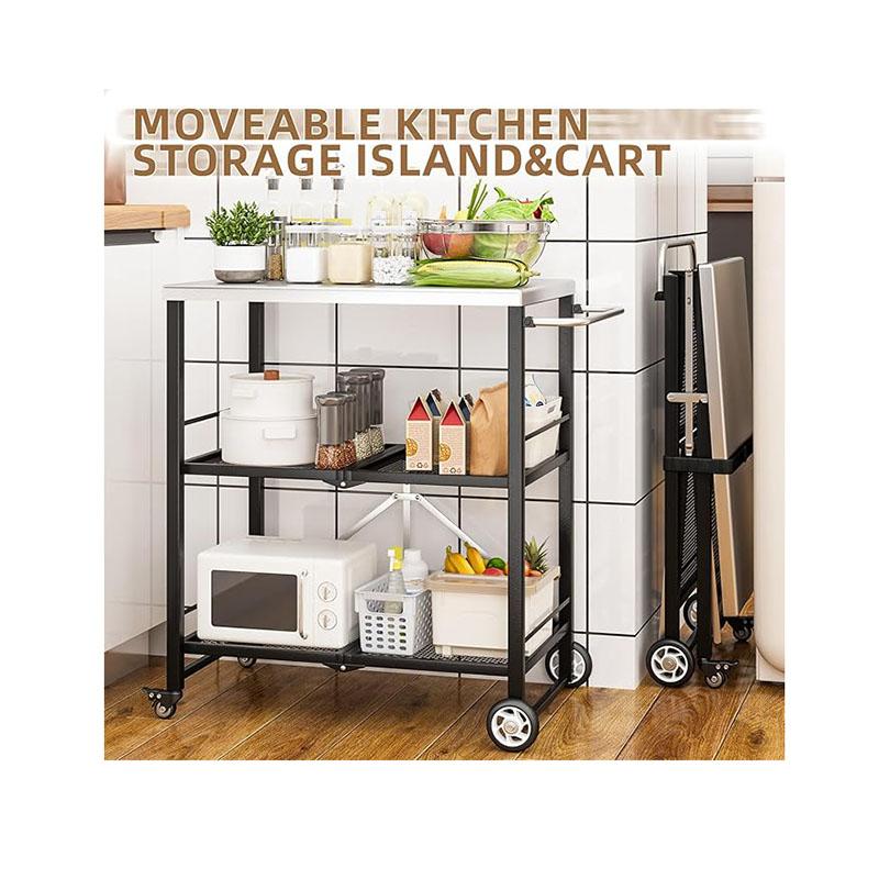 Mesa de barbacoa exterior de acero inoxidable con soporte para horno de pizza, mesa plegable de 3 niveles con ruedas, isla de cocina portátil para apartamentos, estudios y cocinas en el patio trasero, acabado negro.