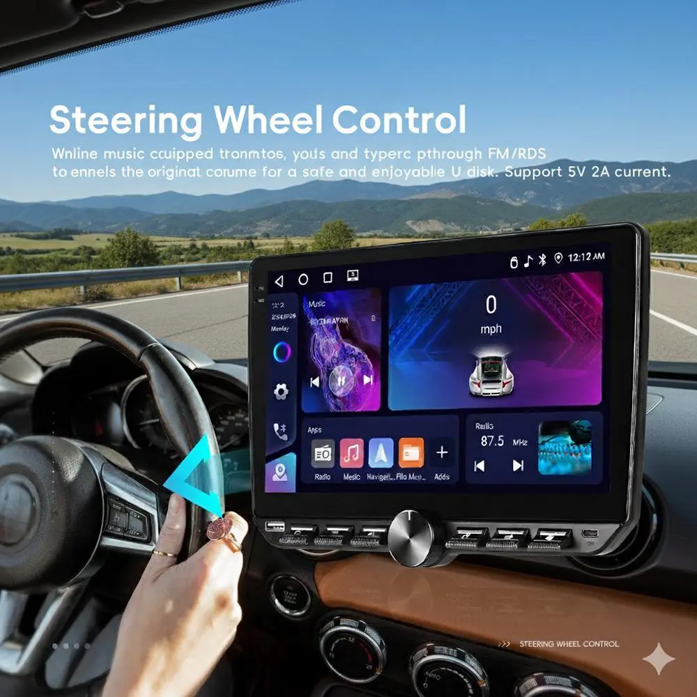Autoestéreo y reproductor MP5 de 10.1" con Android 15, 4 GB + 64 GB, CarPlay y Android Auto inalámbricos, FM/RDS, 6 salidas RCA.