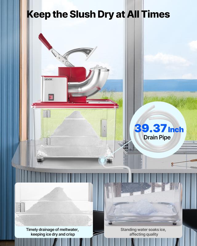 VEVOR Trituradora de hielo comercial 661LBS/H, máquina eléctrica de cono de nieve de 350 W con 4 cuchillas, máquina de hielo raspado de acero inoxidable de 2000 RPM con caja de hielo triturado de 11 gal, para restaurantes familiares, bares, rojo