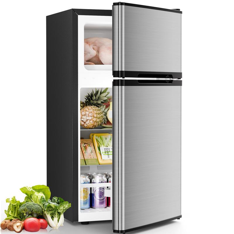 Refrigerador compacto Antarctic Star de 3.2 pies cúbicos con congelador, doble puerta, con estantes ajustables y extraíbles, ideal para dormitorios, apartamentos, oficinas o sótanos (verano).