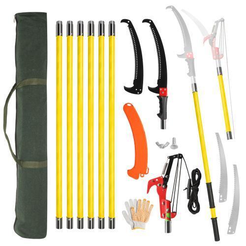 Sierra de pértiga manual para podar árboles, podadora extensible de 3,6/8/9 m, hoja de acero afilada y tijeras, cortador de ramas altas con mangos largos y ligeros de fibra de vidrio de 20 cm, para podar palmeras y arbustos.