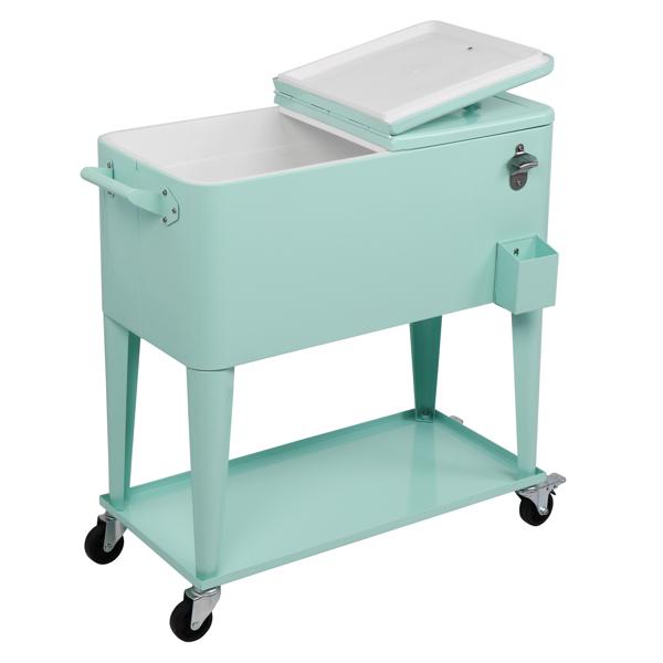 Incubadora con congelador de 80 cuartos con tubo de drenaje, carrito refrigerado con ruedas, recipiente aislado, abridor de botellas y ruedas con freno.