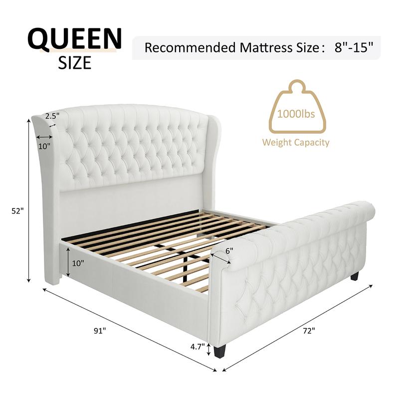 Estructura de cama tipo plataforma AMERLIFE, cama trineo tapizada en terciopelo con cabecero y piecero con alas curvas / No requiere somier / Regalo de Navidad / Las mejores ideas para regalos