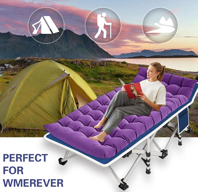 Cama plegable de camping para exteriores con colchón, cama para dormir resistente con bolsa de transporte, soporta hasta 408 kg, cama portátil para invitados para camping, viajes, uso en exteriores e interiores.