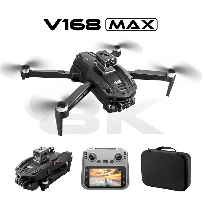 Dron cuadricóptero V168 MAX con GPS, controlador de pantalla 5G, diseño moderno, estructura plegable, evasión de obstáculos en 4 lados, cámaras duales, giro de 360°, control por gestos, vuelo/retorno con un clic, 2 baterías para jugadores aficionados (reg