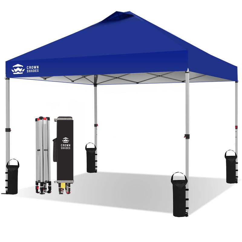 Toldo plegable CROWN SHADES de 10x10 pies, toldo con cierre central patentado de un solo empujón, bolsa de almacenamiento de nuevo diseño, 8 estacas, 4 cuerdas, decoración para el hogar, artículos esenciales para acampar, toldo para el jardín.