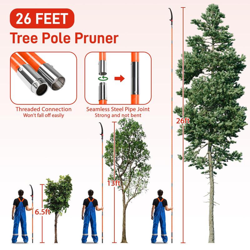 Sierra de pértiga manual para podar árboles, podadora extensible de 3,6/8/9 m, hoja de acero afilada y tijeras, cortador de ramas altas con mangos largos y ligeros de fibra de vidrio de 20 cm, para podar palmeras y arbustos.