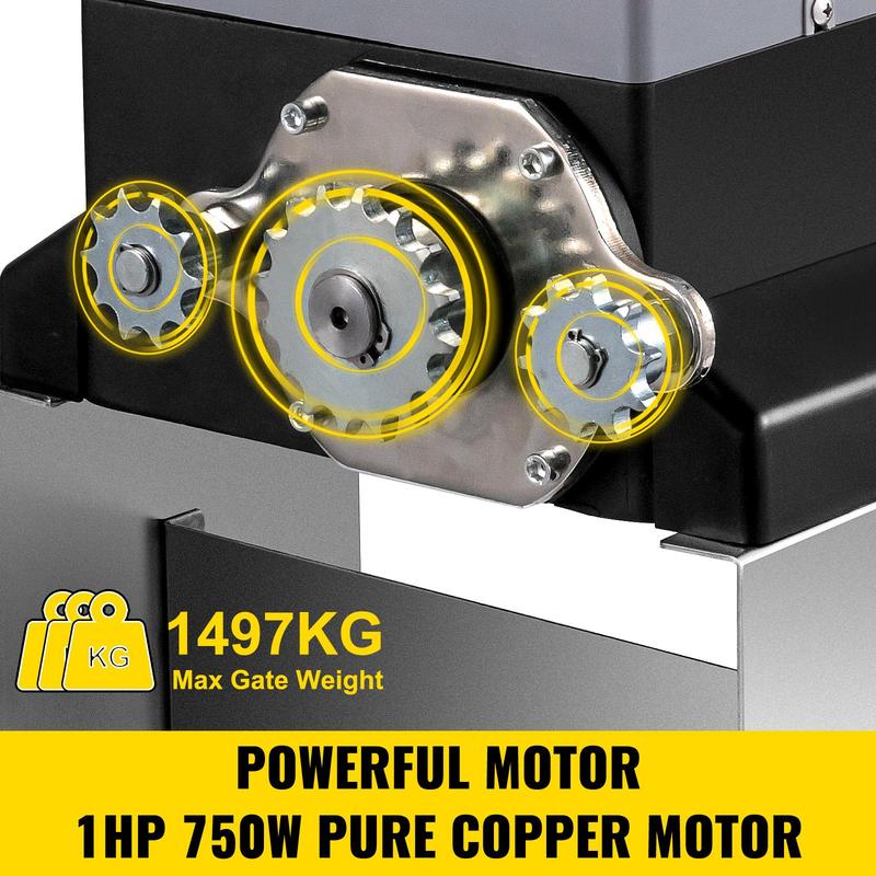 Abridor automático de portón corredizo VEVOR de 1 HP/750 W con capacidad de 3300 lbs, 4 controles remotos, control mediante aplicación inteligente, encendido y apagado automático, cadenas de nailon impermeables - Accesorio para mejoras del hogar inteligen