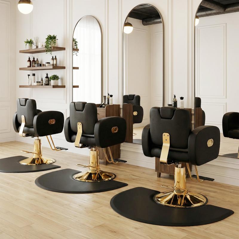 Silla de salón ergonómica dorada con cómodos cojines acolchados, silla de estilista resistente con estructura de acero, elegante silla de peluquería con tapicería de cuero, capacidad de peso de 200 kg (440 lbs).