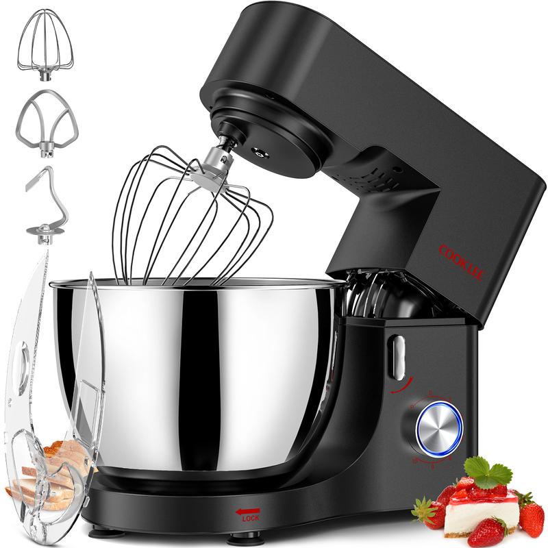 Batidora de pie COOKLEE de 9.5 cuartos y 660 W | Batidora eléctrica de cocina de 10 velocidades con accesorios aptos para lavavajillas (ganchos para masa, batidores planos, batidor de varillas, protector antisalpicaduras) | Perfecta para reposteros casero
