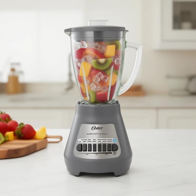 Jarra de plástico para licuadora Oster Classic de 6 tazas - Licuadora con control de velocidad ajustable de 8 velocidades, color gris, electrodoméstico de cocina para preparación de lotes de 6 tazas, control de 8 velocidades