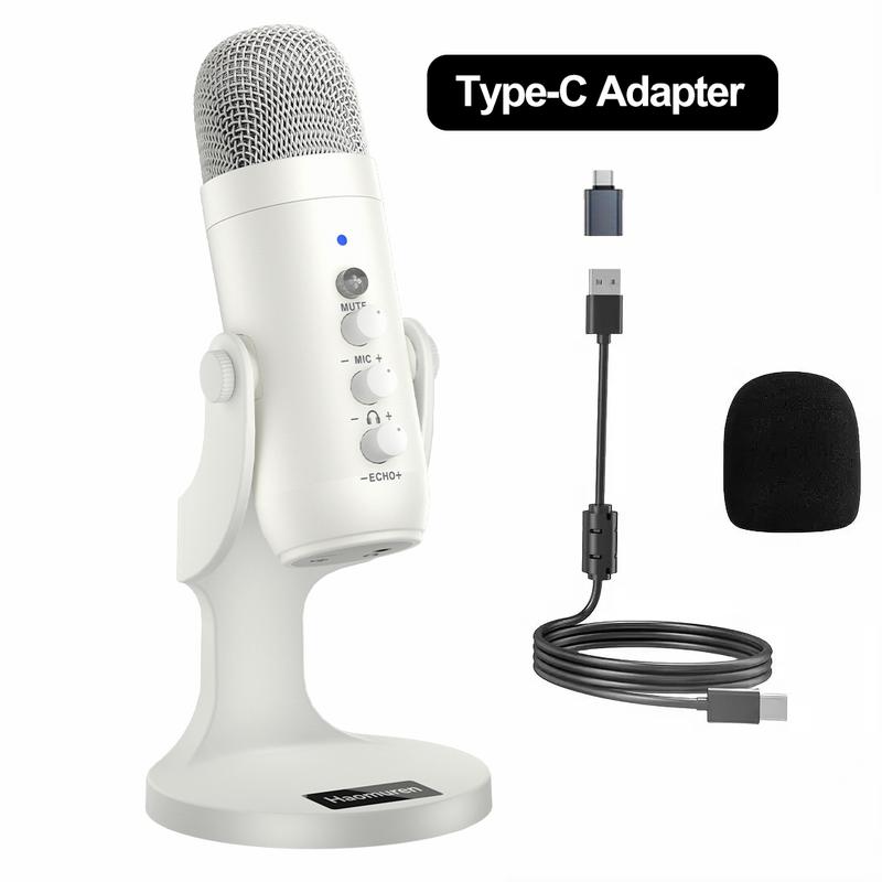 Micrófono de condensador USB Haomuren K66 [sin adaptador Lightning], micrófono para juegos de PC, micrófonos Plug & Play para PS4 y PS5. Ajuste de monitor y control de volumen, control de ganancia del micrófono, botón de silencio para TikTok, YouTube Podc