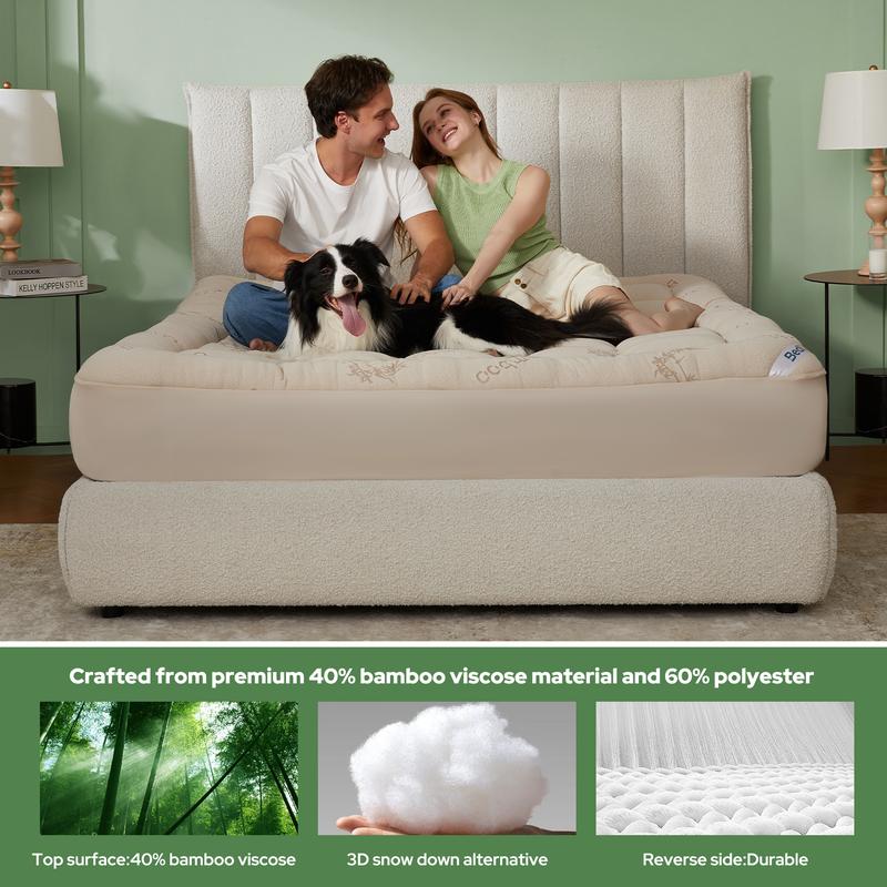 【BEDLORE】Protector de colchón grueso ajustable, capa superior acolchada y mullida, funda de colchón fresca y suave con bolsillos profundos (se adapta a colchones de 6 a 18 pulgadas), ideal para el dormitorio y el hogar.