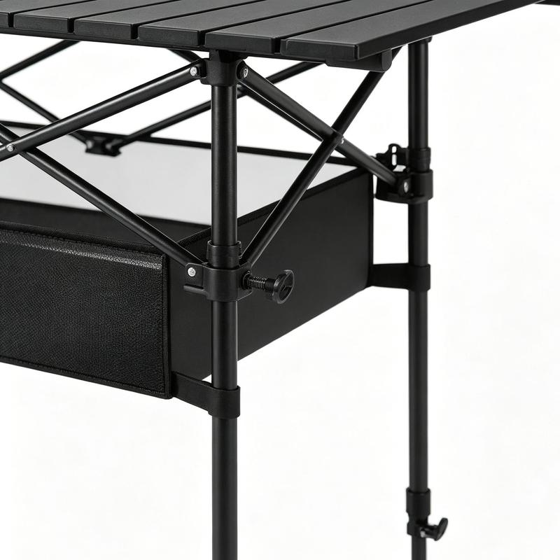 Mesa de picnic plegable portátil AORAN para exteriores, con estructura de acero resistente, mesa plegable ultraligera y compacta con gran cesta de almacenamiento de malla, diseño desmontable para playa, camping, viajes, barbacoas en el jardín y picnics.