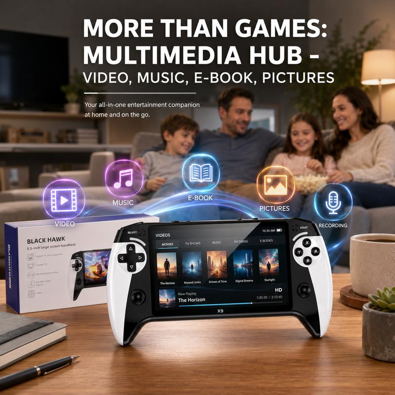 Consola de juegos portátil X9, pantalla HD de 5,5 pulgadas, compatible con miles de juegos, ideal para juegos retro, relajación en casa, reuniones con amigos y como regalo perfecto para fiestas, vacaciones, familia, amigos, Navidad y San Valentín.