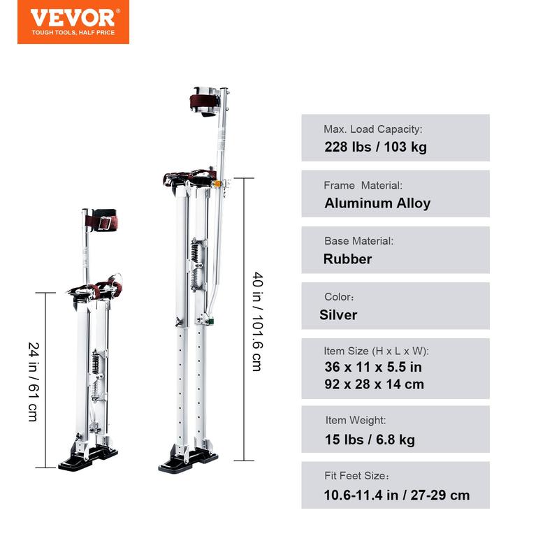Zancos para paneles de yeso, zancos ajustables de aluminio de 45-76 cm con rodilleras protectoras, zancos de trabajo duraderos y antideslizantes para pintar, caminar y encintar paneles de yeso, color plata.