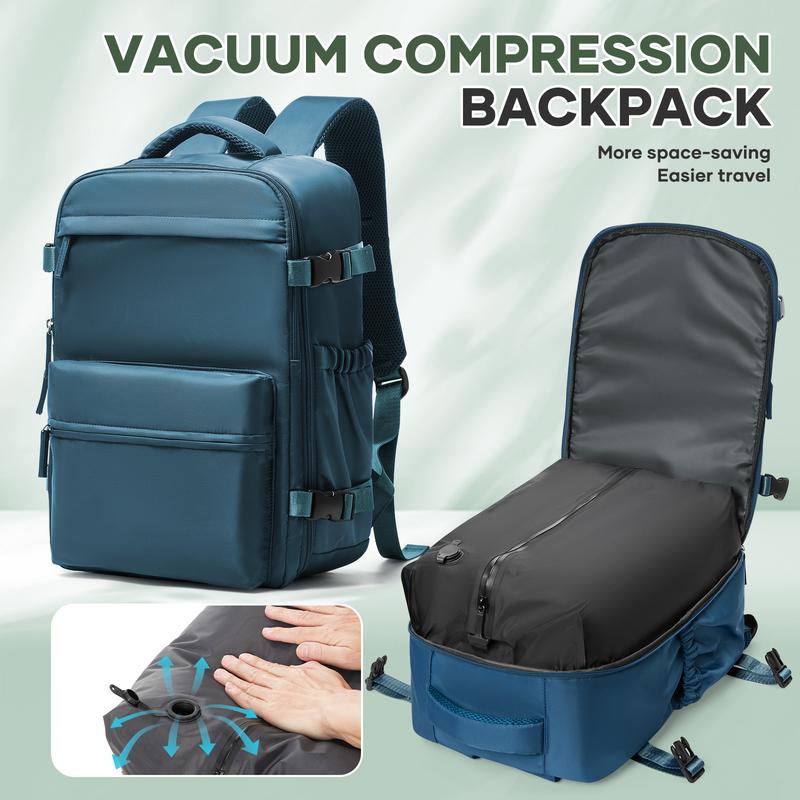 Mochila de viaje con cierre hermético al vacío, diseño unisex, tamaño homologado como equipaje de mano para viajes en avión, mochila portátil con bomba y sistema de vacío, color negro/verde/gris-marrón.