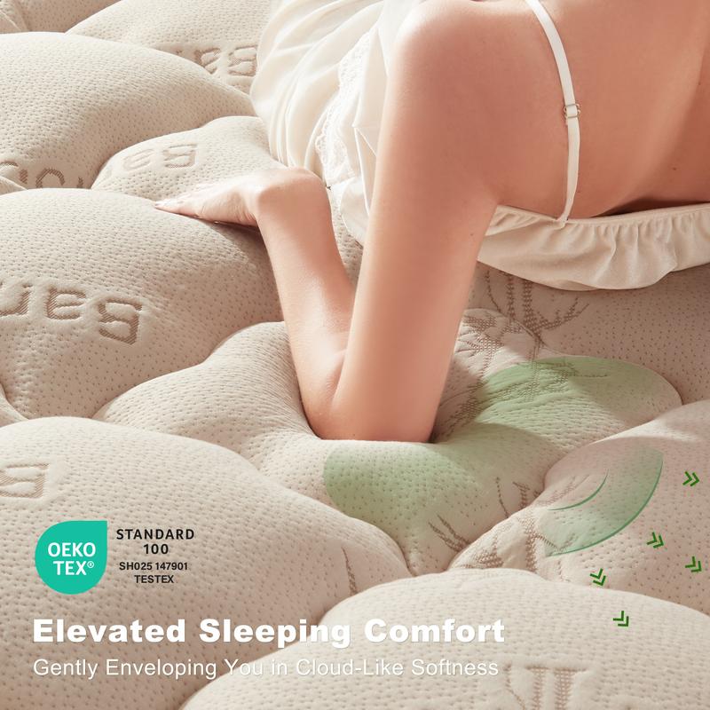【BEDLORE】Protector de colchón grueso ajustable, capa superior acolchada y mullida, funda de colchón fresca y suave con bolsillos profundos (se adapta a colchones de 6 a 18 pulgadas), ideal para el dormitorio y el hogar.