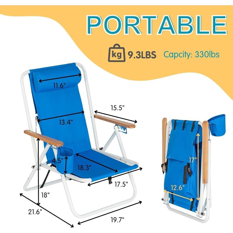 Outvita 2 sillas de playa plegables con reposacabezas ajustable y 4 ángulos de inclinación flexibles, portavasos, portátiles, de tela resistente y lavable, ideales para arena, camping, césped, conciertos, viajes y festivales de verano.