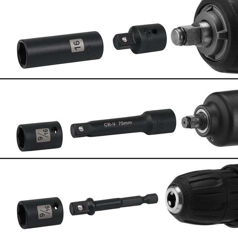 Juego de 72 piezas de llaves de impacto de 3/8", SAE (5/16"-3/4") y métricas (8-22 mm), 6 puntas, construcción CR-V, con barra de extensión, adaptador, junta universal, mango giratorio y puntas surtidas para reparaciones versátiles.