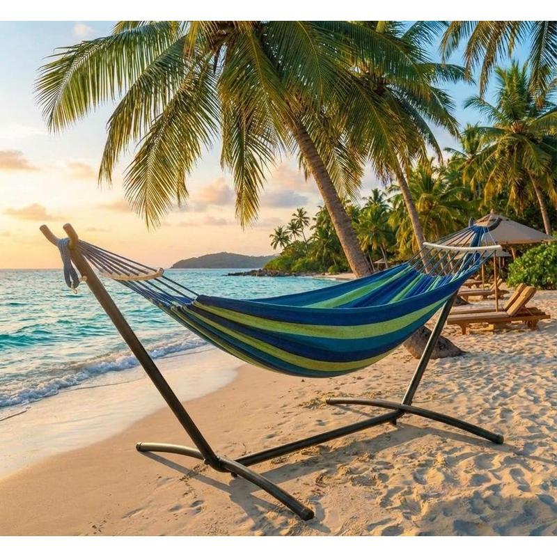 Hamaca portátil para 2 personas con soporte – Acero resistente, ahorra espacio para exteriores/patio, capacidad de 204 kg, bolsa de transporte