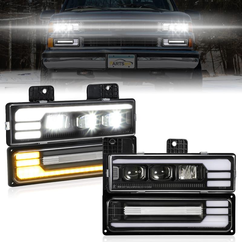 Conjunto de faros LED homologados por el DOT para Silverado C/K 1500/2500/3500 88-98, 6500K con intermitentes secuenciales, luz diurna con animación de arranque y luz alta/baja.