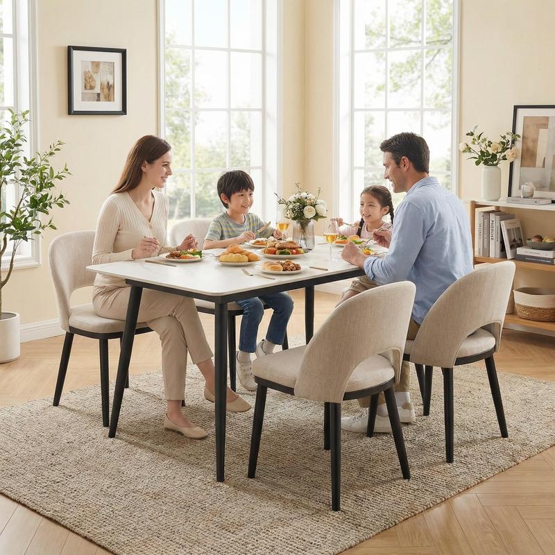 Juego de 4 sillas de comedor de madera Garvee, sillas tapizadas para cocina y comedor con respaldo curvo y patas de madera, silla de comedor moderna de tela estilo granja para restaurante/cafetería, color beige.