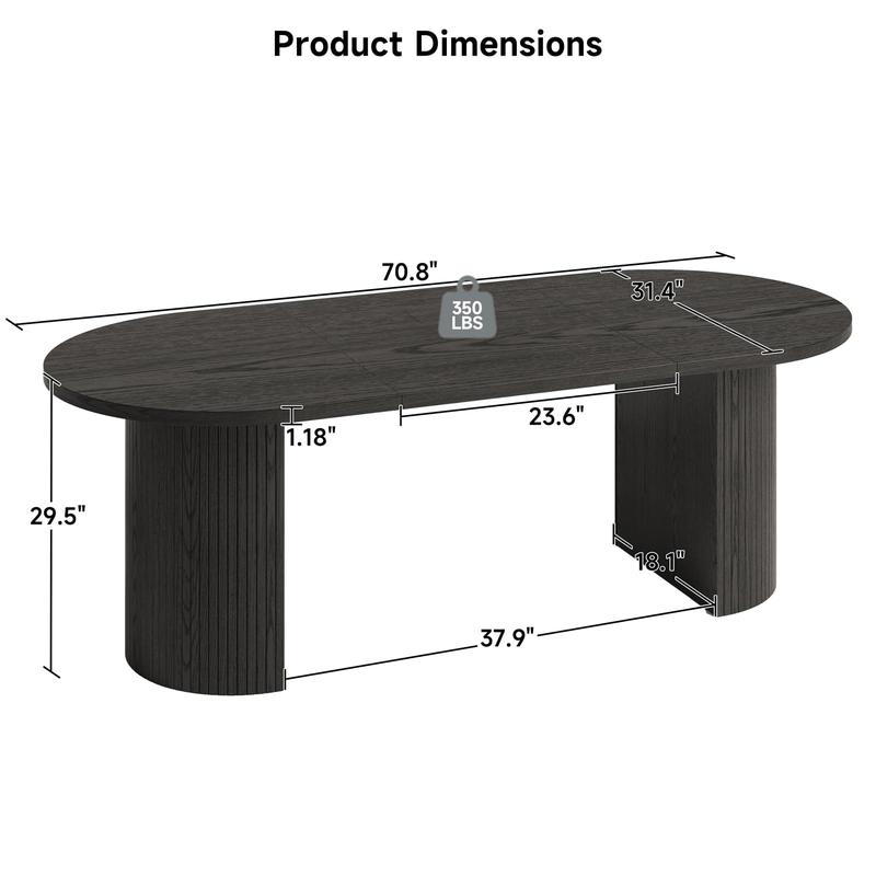 Mesa de comedor de 70,8 pulgadas para 4-6 personas, mesa de comedor ovalada con base de listones de madera curvados y estriados, mesas de cocina modernas de mediados de siglo con almohadillas en las patas, mesas de comedor para sala de estar, comedor
