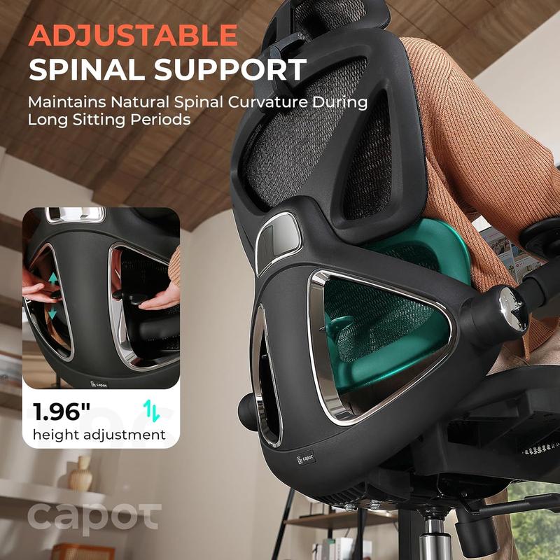Silla de oficina ergonómica moderna ajustable CAPOT Aerovith de malla - Giro de 360 ​​grados, ruedas giratorias, excelente soporte lumbar, reposabrazos abatibles, asiento ajustable en altura, ideal para largas jornadas de trabajo en el escritorio, silla e