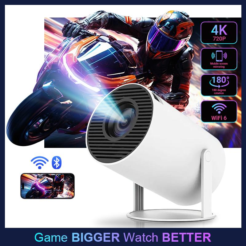 Proyector portátil HY300Pro+ para exteriores, mini proyector 4K con decodificación, WiFi 6 5G y Bluetooth 5.0, resolución Full HD 720p, 160 lúmenes ANSI, para Android, audio, Bluetooth, juegos y cine en casa.