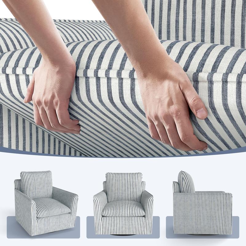 Sillón de lectura giratorio tapizado EBELLO con cojín de respaldo – Sillón moderno sin brazos con asiento suave y patas de madera para dormitorio, sala de estar, espacios pequeños, fácil de montar, silla de tocador