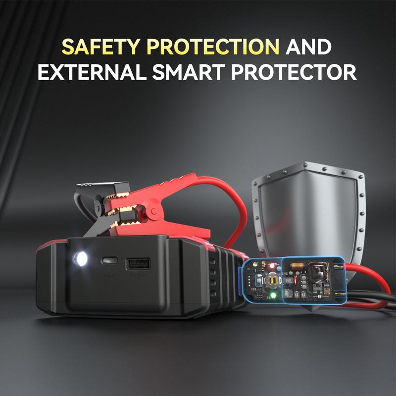 Arrancador portátil de 12000 mAh con compresor de aire, 150 PSI, caja de arranque para baterías de coche de 12 V, motores de gasolina de 10,0 L y diésel de 9,0 L, inalámbrico, pinzas seguras para un uso sencillo.