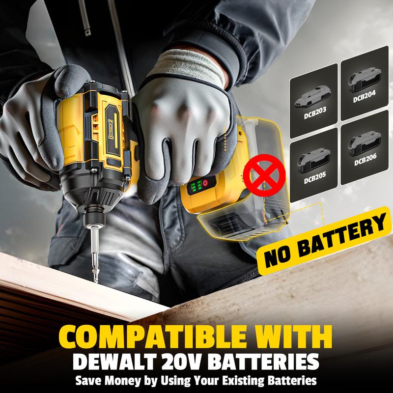 Kit combinado de taladro inalámbrico y atornillador de impacto compatible con baterías DeWalt/Milwaukee, atornillador sin escobillas de 1/4" y taladro eléctrico de 3/8" con luz LED. Regalo ideal para el Día del Padre.