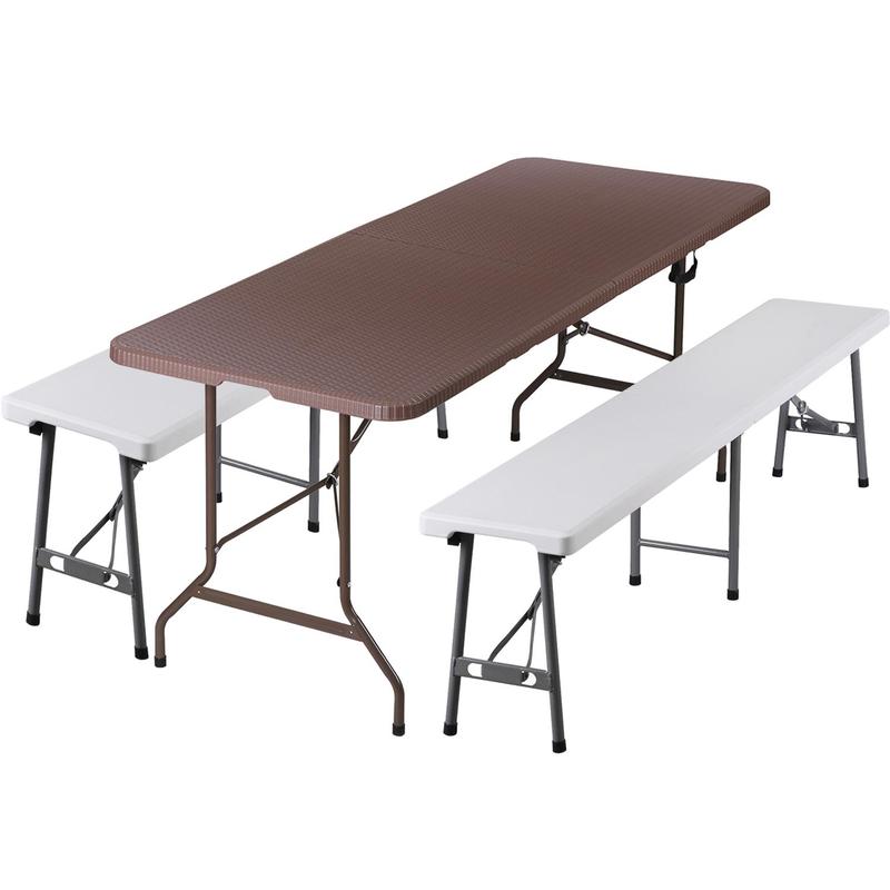 Segawe Juego de mesa plegable portátil de plástico HDPE preensamblada de 1,8 m con 2 bancos ligeros para exteriores de 1,8 m, opciones ligeras y multifuncionales para acampar, picnic, mesas portátiles ligeras, summerwins