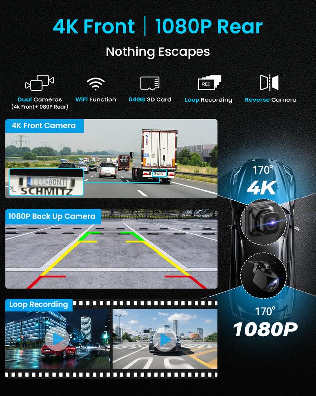 Pantalla inalámbrica extragrande de 11" con Apple CarPlay para coche – Estéreo para coche con pantalla táctil ultradelgada de 0,16 pulgadas con Android Auto, cámara de salpicadero 4K, cámara de marcha atrás 1080p, GPS, Mirror Link, control por voz, tarjet