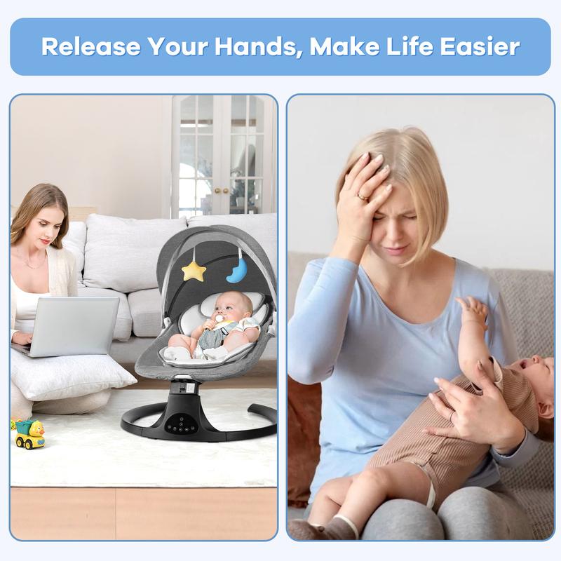 Hamaca eléctrica para bebé con 5 velocidades y 10 nanas, control remoto, respaldo ajustable, conexión Bluetooth, reposacabezas firme, mosquitera, para uso en interiores.