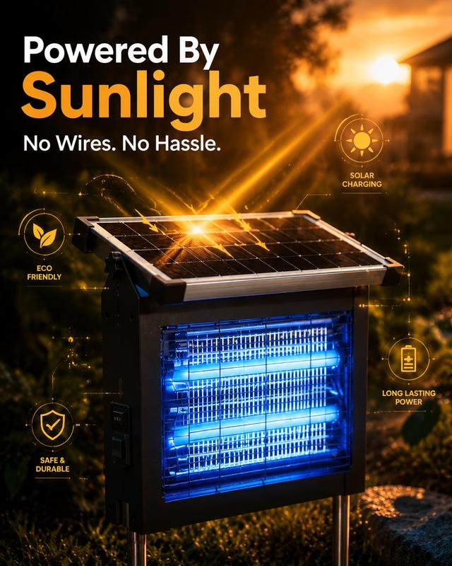 Exterminador de insectos solar para exteriores, exterminador de mosquitos con red eléctrica de 4500 V y luz UV, trampa recargable para moscas, control de insectos impermeable para patio, jardín, césped y patio trasero.