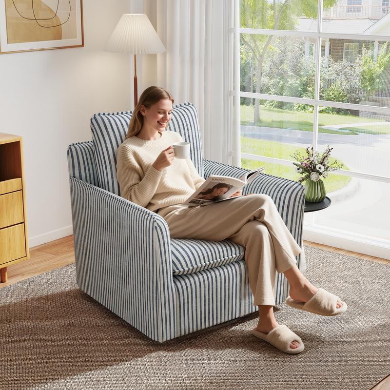 Sillón de lectura giratorio tapizado EBELLO con cojín de respaldo – Sillón moderno sin brazos con asiento suave y patas de madera para dormitorio, sala de estar, espacios pequeños, fácil de montar, silla de tocador