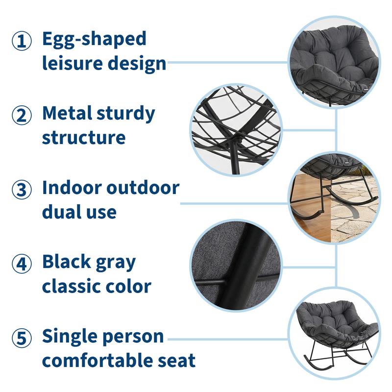 Mecedora Papasan extragrande Garvee, tumbona de ratán para exteriores con estructura metálica resistente, mecedora para interiores y exteriores, ideal para balcón, patio trasero, porche y dormitorio.