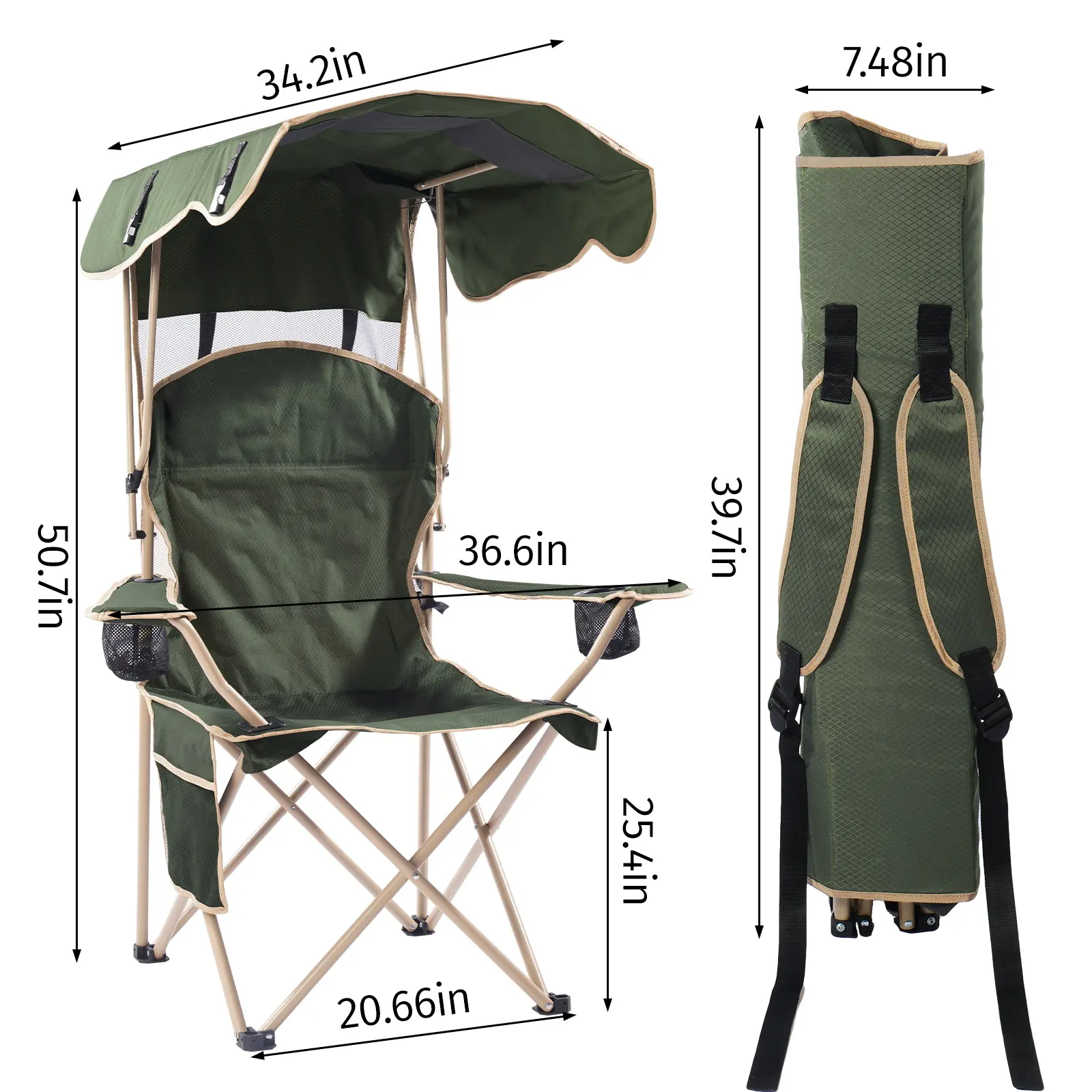 Silla de camping plegable y ancha con parasol