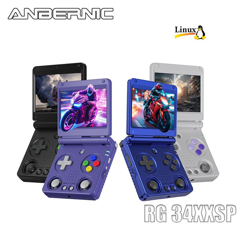 Consola de juegos portátil ANBERNIC RG34XXSP, consola de bolsillo plegable de 3,4 pulgadas, sistema Linux de 64 bits, joysticks dobles, batería de 3300 mAh, rg34xxsp-indigo-64g, Gamer Stuff, caja de regalo navideña para niños, juegos interactivos