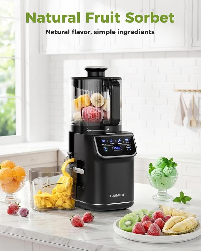 Extractor de jugo de prensado en frío TUUMIIST - Con pantalla táctil de 16,5 cm de ancho o manual, o extractor de jugo de frutas de prensado en frío manual de 18 cm de ancho, para frutas enteras, 30 % más de jugo, alto rendimiento, masticación lenta, gran