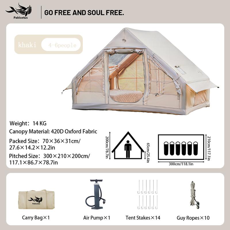 Tienda de campaña inflable grande PAKICETUS con claraboya, ventilación rápida y diseño de malla transpirable, ideal para glamping de verano, con estufa incluida, montaje rápido para familias de 4 a 6 personas, para todas las estaciones, artículos esencial